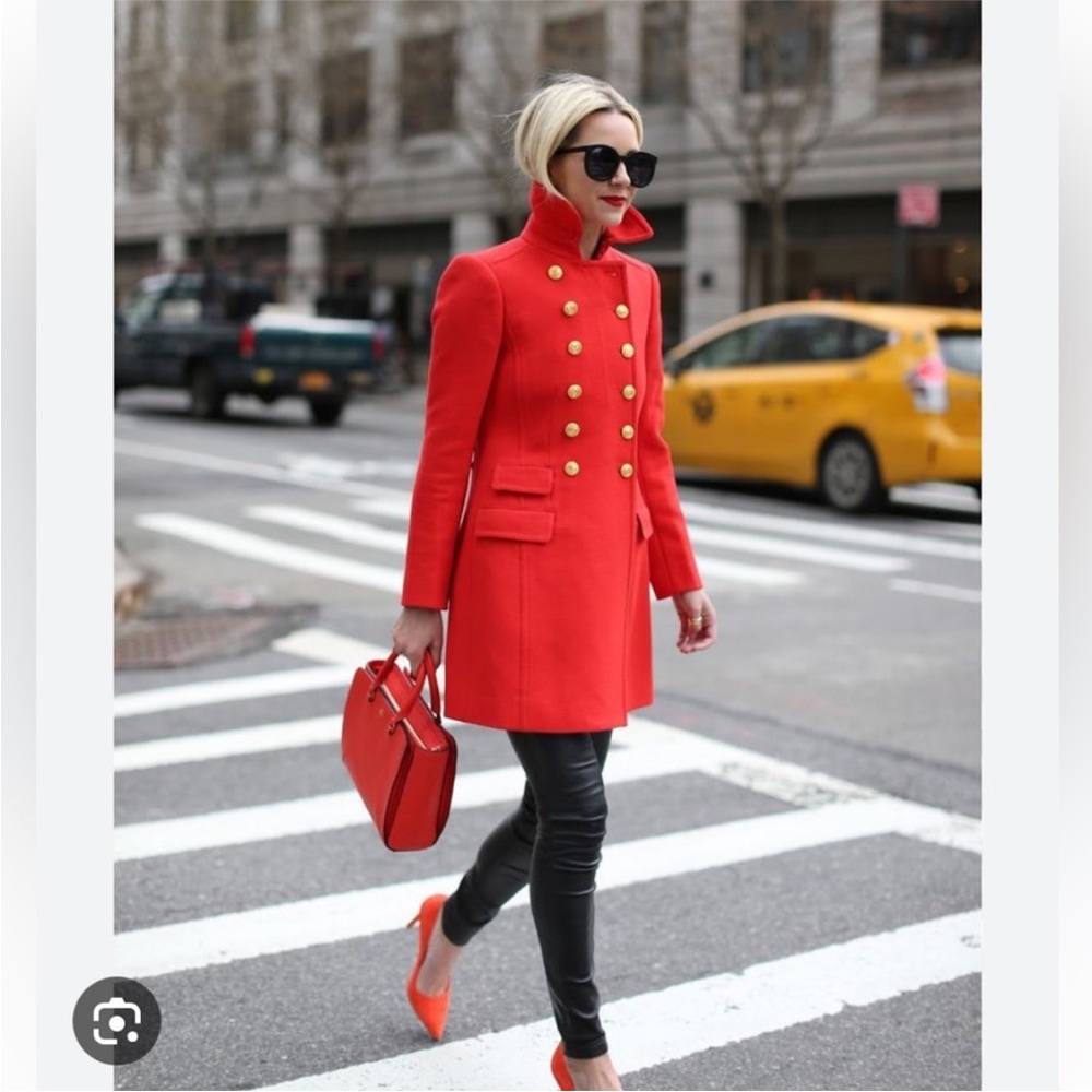 J.Crew Townhouse Red Wool Double-Breasted Women's Coat